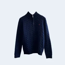 폴로 랄프로렌 케이블 쿼터 니트집업 네이비