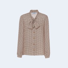 프라다 체크 프린트 실크 셔츠
