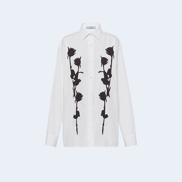 프라다 엠브로이더리 포플린 셔츠