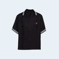 프라다 로고 프린트 실크 셔츠