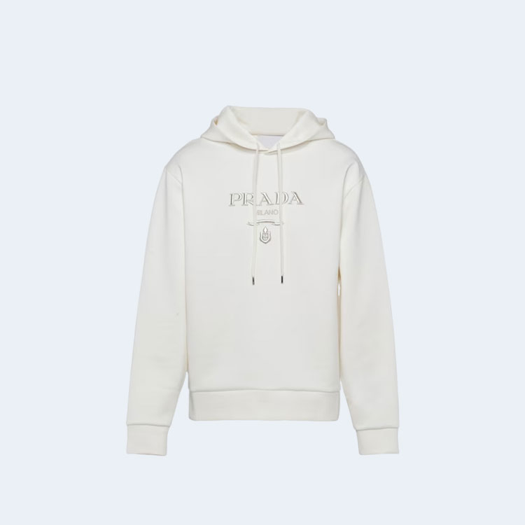 프라다 자수 로고 코튼 후드 화이트