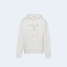 프라다 자수 로고 코튼 후드 화이트