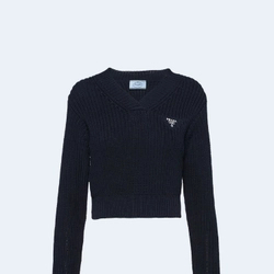 프라다 로고 자수 골지 니트 스웨터