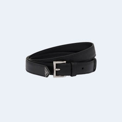 프라다 트라이앵글 로고 가죽 벨트 블랙 25mm