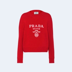 프라다 울 케시미어 크루넥 스웨터 레드