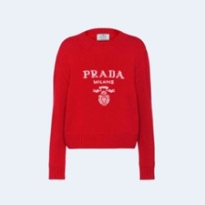 프라다 울 케시미어 크루넥 스웨터 레드