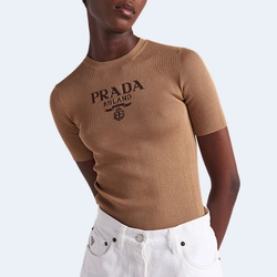 프라다 로고 실크 크루넥 스웨터