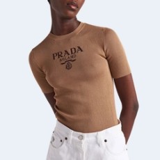프라다 로고 실크 크루넥 스웨터