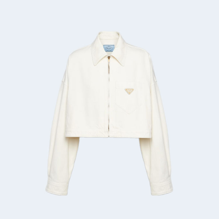 프라다 데님 블루종 재킷 화이트