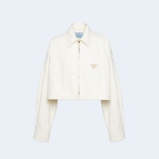 프라다 데님 블루종 재킷 화이트