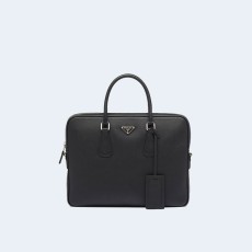 프라다 사피아노 삼각로고 레더 브리프케이스 블랙