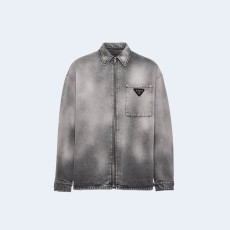 프라다 데님 풀 집업 셔츠