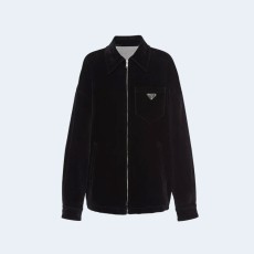 프라다 벨벳 데님 블루종 자켓 블랙