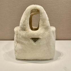 프라다 에크루 시어링 미니 토트백