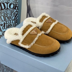 프라다 시어링 양모 슬리퍼 브라운