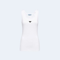 프라다 삼각로고 립 니트 탑 화이트