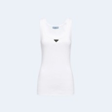 프라다 삼각로고 립 니트 탑 화이트