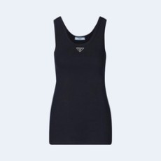 프라다 로고 플라크 민소매 탱크 탑 블랙