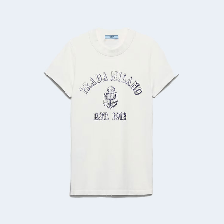프라다 밀라노 프린티드 코튼 티셔츠