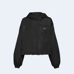 프라다 나일론 크롭 후드자켓 블랙