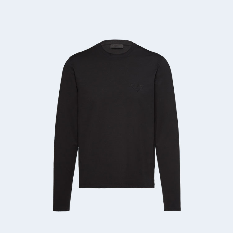 프라다 스트래치 코튼 롱 티셔츠 블랙