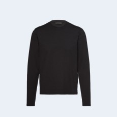 프라다 스트래치 코튼 롱 티셔츠 블랙