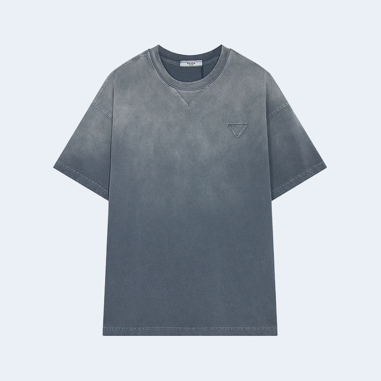 프라다 블루 워싱 스티치 로고 티셔츠