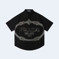 프라다 24SS 프린트 패치워크 셔츠 블랙