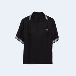 프라다 로고 프린트 실크 셔츠