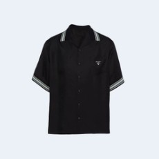 프라다 로고 프린트 실크 셔츠